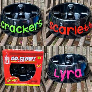 Do you have a fast eater? We personalised Go Slow anti scoff bowls! #crackers #scarlett #lyra are going to enjoy the dinner more without getting indigestion ❤️ #crackersthedog #scarlettthedog #lyrathedog #porters4pets #porters4petspersonalisedbowls #sydneylocal