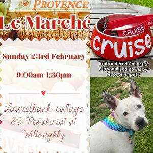 Sunday at Le marche Willoughby embroidering collars for dogs & cats. #lemarche #lemarchewilloughby #porters4pets #sydneylocal